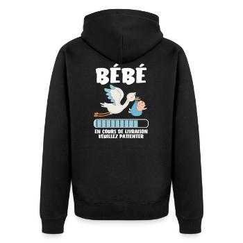 Bébé en cours de livraison - humour grossesse - Veste à capuche bio Premium Unisexe - noir - Dos - Nico (187cm)