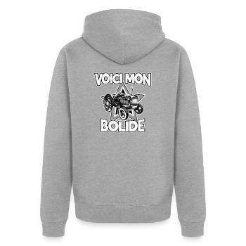 Voici mon bolide - humour tracteur - Veste à capuche bio Premium Unisexe - gris chiné - Dos - Nico (187cm)