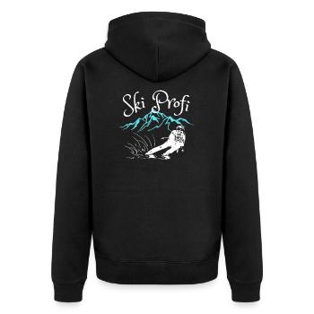 SKI PROFI! LUSTIGES SKI ABFAHRT DESIGN - Unisex Premium Bio Zip Hoodie - Schwarz - Hinten - Nico (187cm)
