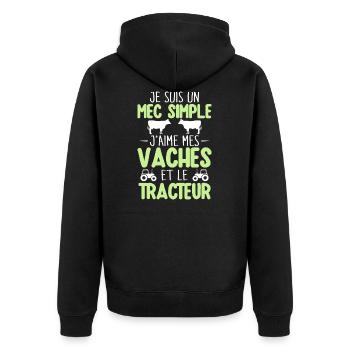 j'aime mes vaches et le tracteur - humour - Veste à capuche bio Premium Unisexe - noir - Dos - Nico (187cm)