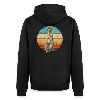 Erdmännchen retro vintage - Unisex Premium Bio Zip Hoodie - Schwarz - Hinten - Nico (187cm)