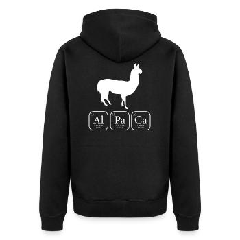 Alpaca Alpaka Lama Periodensystem Shirt - Unisex Premium Bio Zip Hoodie - Schwarz - Hinten - Nico (187cm)