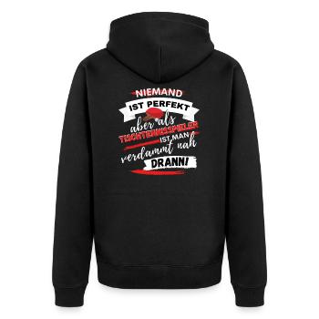LUSTIGES TISCHTENNISSPIELER TISCHTENNIS SPRUCH - Unisex Premium Bio Zip Hoodie - Schwarz - Hinten - Nico (187cm)