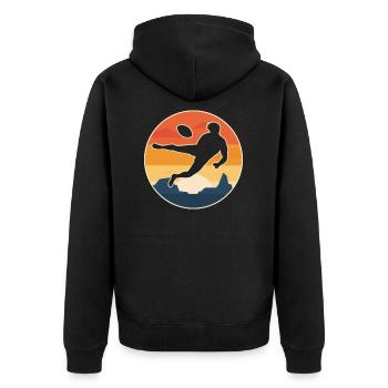 Rugby Geschenk Rugby Spieler Sport Leidenschaft Sportball - Unisex Premium Bio Zip Hoodie - Schwarz - Hinten - Nico (187cm)