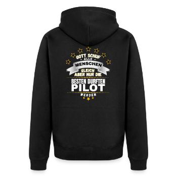 NUR DIE BESTEN DURFTEN PILOT WERDEN PILOTEN SPRUCH - Unisex Premium Bio Zip Hoodie - Schwarz - Hinten - Nico (187cm)
