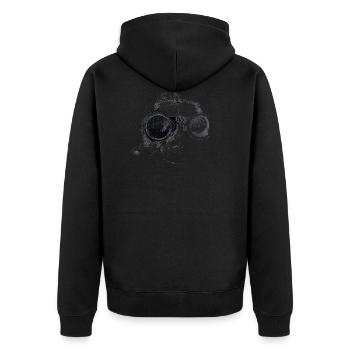 Der Spion mit dem Fernglas. - Unisex Premium Bio Zip Hoodie - Schwarz - Hinten - Nico (187cm)