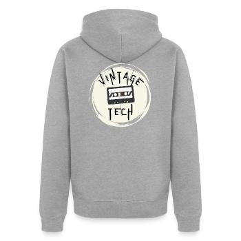 VINTAGE TECH - Unisex Premium Organic Zip Hoodie - heather grey - Back - Nico (187cm)