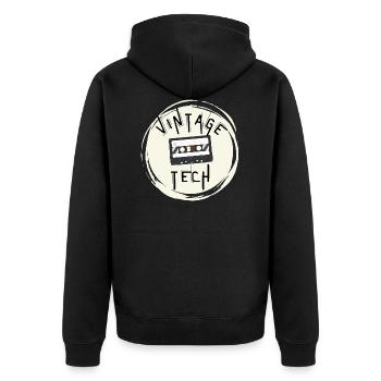 VINTAGE TECH - Unisex Premium Organic Zip Hoodie - black - Back - Nico (187cm)