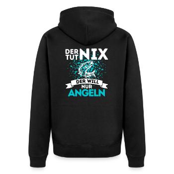 DER TUT NIX DER WILL NUR ANGELN - Lustiges Angel - Unisex Premium Bio Zip Hoodie - Schwarz - Hinten - Nico (187cm)