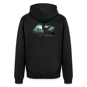 42 sonne u wolken douglas universum antwort frage - Unisex Premium Bio Zip Hoodie - Schwarz - Hinten - Nico (187cm)