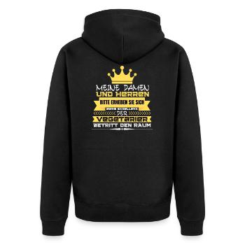 ACHTUNG VEGETARIER KOMMT! VEGETARIER SPRUCH - Unisex Premium Bio Zip Hoodie - Schwarz - Hinten - Nico (187cm)