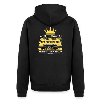DIE EXZELLENZ DER STEINBOCK BETRITT DEN RAUM! - Unisex Premium Bio Zip Hoodie - Schwarz - Hinten - Nico (187cm)