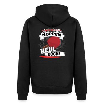 TISCHTENNIS NOPPEN SPIELER SPRUCH DESIGN SHIRT - Unisex Premium Bio Zip Hoodie - Schwarz - Hinten - Nico (187cm)