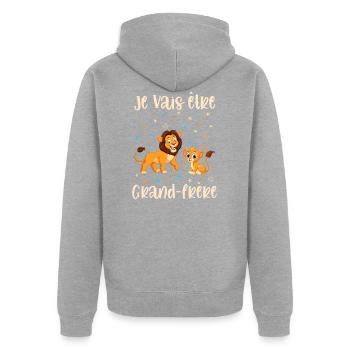 Je vais être grand-frère - futur grand frère - Veste à capuche bio Premium Unisexe - gris chiné - Dos - Nico (187cm)