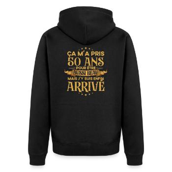 50 ans pour être aussi beau - Cadeau Anniversaire - Veste à capuche bio Premium Unisexe - noir - Dos - Nico (187cm)