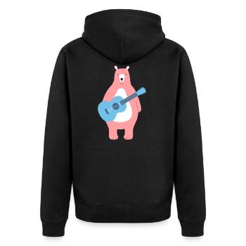ROSA BÄR MIT BLAUER GITARRE - WITZIGES BÄREN MUSIK - Unisex Premium Bio Zip Hoodie - Schwarz - Hinten - Nico (187cm)
