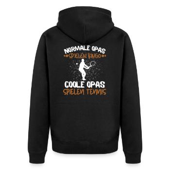 COOLE OPAS SPIELEN TENNIS! - Unisex Premium Bio Zip Hoodie - Schwarz - Hinten - Nico (187cm)