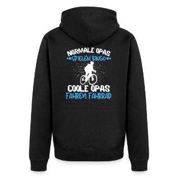 COOLE OPAS FAHREN FAHRRAD! RADFAHR RENTNER ON TOUR - Unisex Premium Bio Zip Hoodie - Schwarz - Hinten - Nico (187cm)