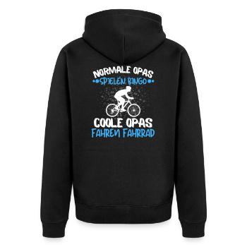 COOLE OPAS FAHREN FAHRRAD! OPA FÄHRT GERN RAD! - Unisex Premium Bio Zip Hoodie - Schwarz - Hinten - Nico (187cm)