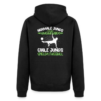 Coole Jungs spielen Fußball! Fussball Spruch - Unisex Premium Bio Zip Hoodie - Schwarz - Hinten - Nico (187cm)