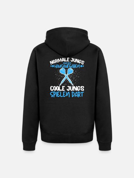 COOLE JUNGS SPIELEN DART! - Unisex Premium Bio Zip Hoodie - Schwarz