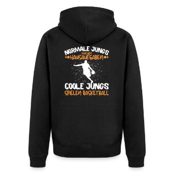 COOLE JUNGS SPIELEN BASKETBALL - BASKETBALLER - Unisex Premium Bio Zip Hoodie - Schwarz - Hinten - Nico (187cm)