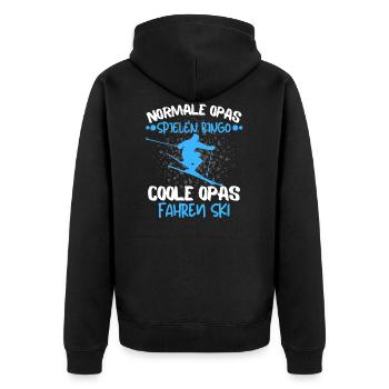 COOLE OPAS FAHREN SKI - LUSTIGER SKIFAHRER SPRUCH - Unisex Premium Bio Zip Hoodie - Schwarz - Hinten - Nico (187cm)