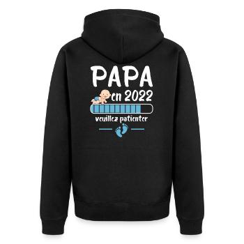 Futur papa 2022 idée cadeau nouvelle naissance - Veste à capuche bio Premium Unisexe - noir - Dos - Nico (187cm)