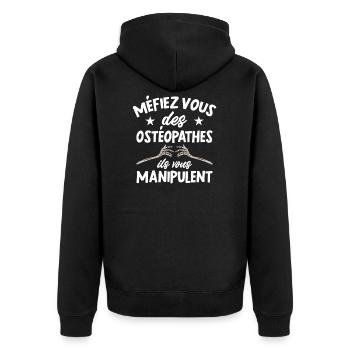 Méfiez Vous Des Ostéopathes Cadeau Humour - Veste à capuche bio Premium Unisexe - noir - Dos - Nico (187cm)