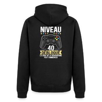 Cadeau Anniversaire 40 ans Humour Niveau Gamer - Veste à capuche bio Premium Unisexe - noir - Dos - Nico (187cm)