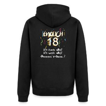 Endlich 18 Geburtstag - Unisex Premium Bio Zip Hoodie - Schwarz - Hinten - Nico (187cm)