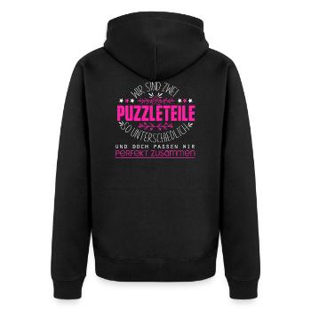 Beste Freundinnen Puzzleteile Freundin - Unisex Premium Bio Zip Hoodie - Schwarz - Hinten - Nico (187cm)