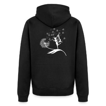 Schmetterlingdesign Pusteblumen Wiese Herzen Feen - Unisex Premium Bio Zip Hoodie - Schwarz - Hinten - Nico (187cm)