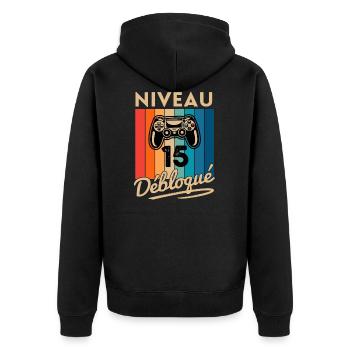 Cadeau Garçon 15 ans Anniversaire Gamer Niveau 15 - Veste à capuche bio Premium Unisexe - noir - Dos - Nico (187cm)