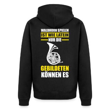 Waldhorn Orchester Musikverein Hornist Horn - Unisex Premium Bio Zip Hoodie - Schwarz - Hinten - Nico (187cm)