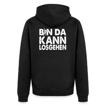 Bin Da Kann Losgehen Lusiger Party Spruch - Unisex Premium Bio Zip Hoodie - Schwarz - Hinten - Nico (187cm)