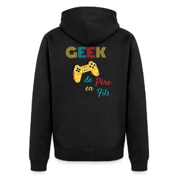 Geek de père en fils - Veste à capuche bio Premium Unisexe - noir - Dos - Nico (187cm)