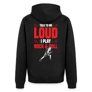 rock n roll loud - Unisex Premium Organic Zip Hoodie - black - Back - Nico (187cm)