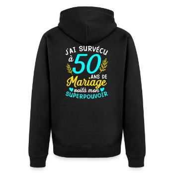 50e Anniversaire De Mariage Humour Cadeau - Veste à capuche bio Premium Unisexe - noir - Dos - Nico (187cm)