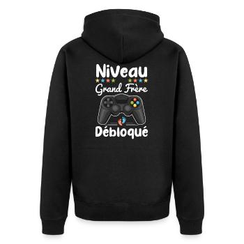Niveau Grand Frère Débloqué Annonce Grossesse Geek - Veste à capuche bio Premium Unisexe - noir - Dos - Nico (187cm)