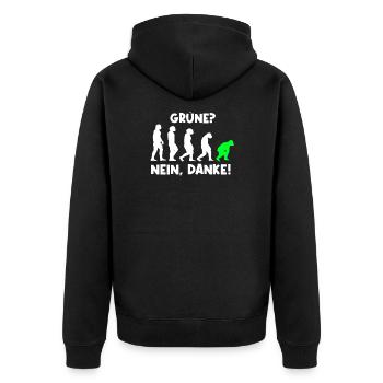 Grün? Nein Danke! Anti Grüne Anti Bearbock - Unisex Premium Bio Zip Hoodie - Schwarz - Hinten - Nico (187cm)