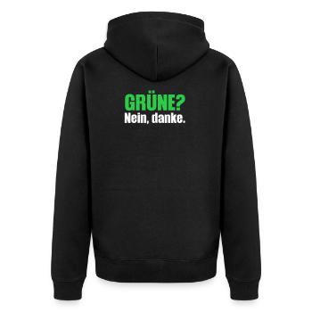 Grün? Nein Danke! Anti Grüne Anti Bearbock - Unisex Premium Bio Zip Hoodie - Schwarz - Hinten - Nico (187cm)