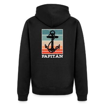 Papitän Capitän Anker Retro Vintage Papa - Unisex Premium Bio Zip Hoodie - Schwarz - Hinten - Nico (187cm)