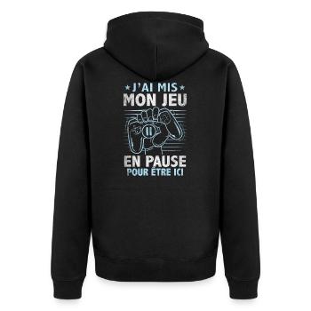 J'ai Mon Jeu En Pause Ado Geek Humour Jeux Vidéo - Veste à capuche bio Premium Unisexe - noir - Dos - Nico (187cm)
