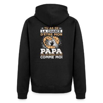 Papa Chanceux Cadeau Fête Des Pères Humour - Veste à capuche bio Premium Unisexe - noir - Dos - Nico (187cm)