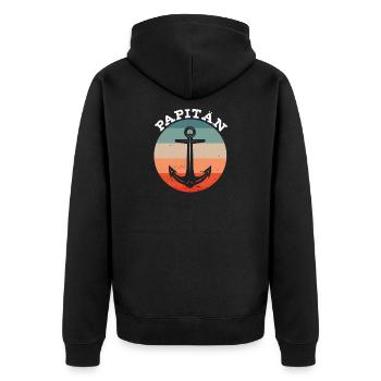 Papitän Capitän Anker Retro Vintage Papa - Unisex Premium Bio Zip Hoodie - Schwarz - Hinten - Nico (187cm)