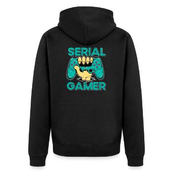 Serial Gamer Teen Geek Humor Video Games - Unisex Premium Organic Zip Hoodie - black - Back - Nico (187cm)