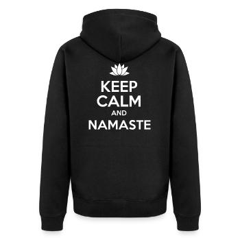 Keep Calm And Namaste - Funny Buddha Mindfulness - Unisex Premium Bio Zip Hoodie - Schwarz - Hinten - Nico (187cm)