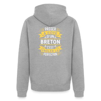 Breton Parfait Idée Cadeau Humour Bretagne - Veste à capuche bio Premium Unisexe - gris chiné - Dos - Nico (187cm)