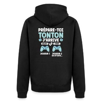 Futur Tonton Gamer Cadeau Annonce Grossesse - Veste à capuche bio Premium Unisexe - noir - Dos - Nico (187cm)